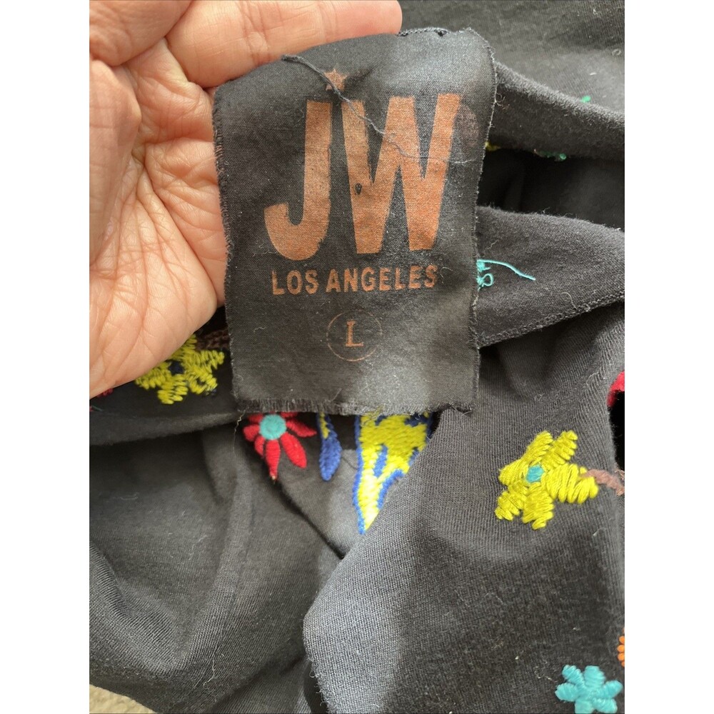 Johnny Was Black V-Neck Short Sleeve Tee with Multicolor Embroidery - Picture 6 of 7